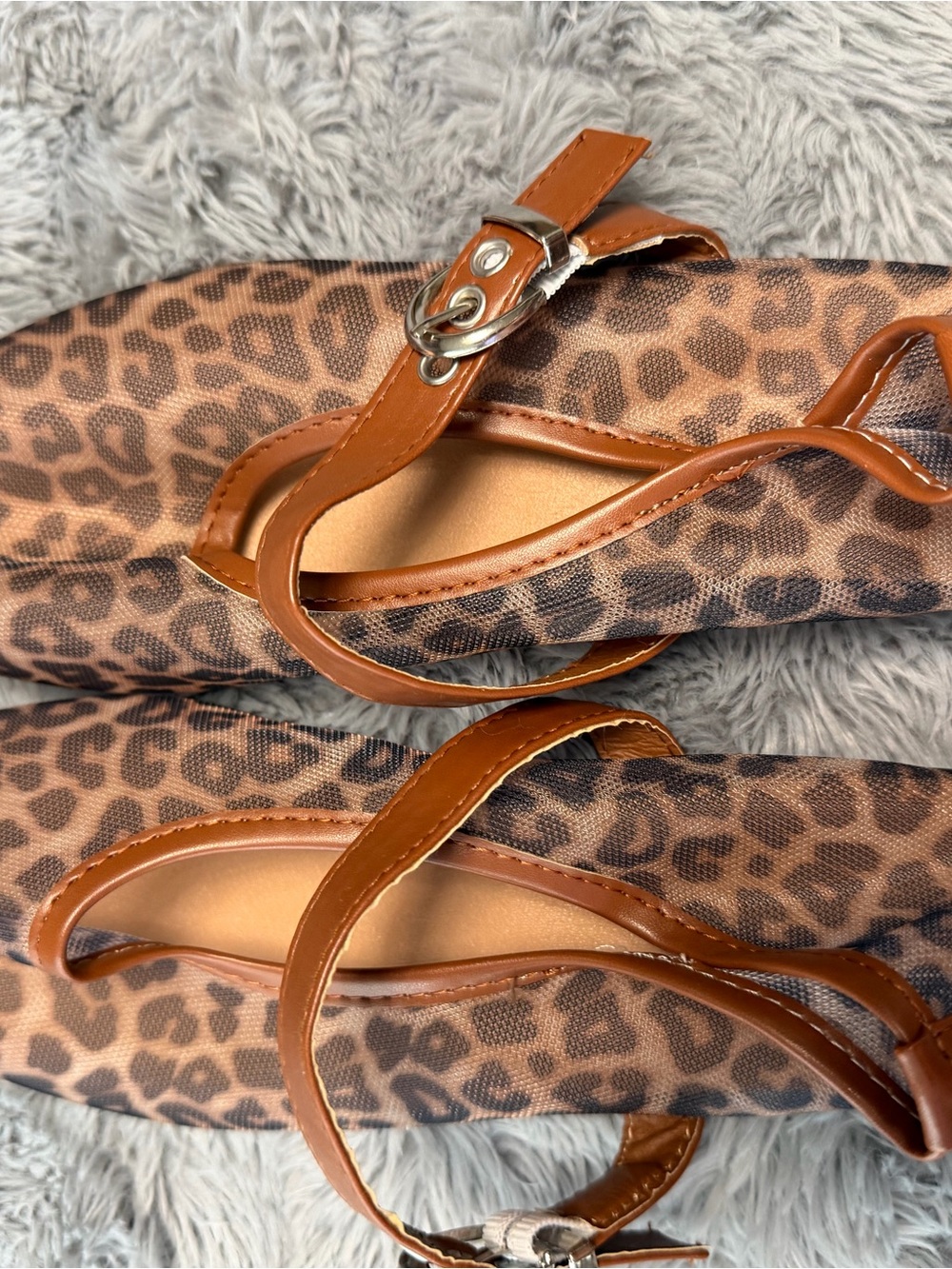 Leopard Print Brown Ankle-Strap Flats